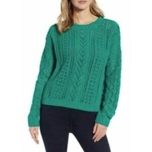 Halogen Women's Pointelle Chenille Pullover Green Small MSRP $69